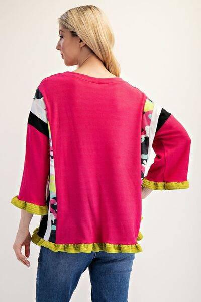 Celeste Full Size Ruffle Sleeve Color Block Top Plus Size