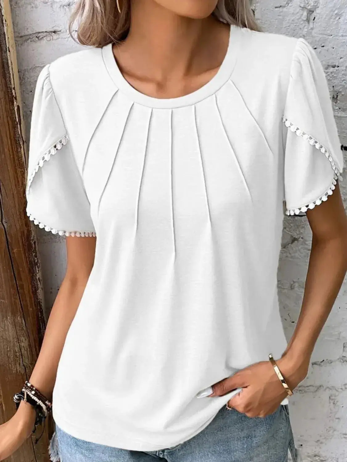 Full Size Round Neck Petal Sleeve Blouse Plus Size