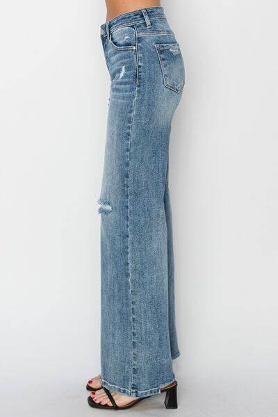 RISEN Full Size High Waist Distressed Wide Leg Jeans - Clothes For Her Online Store