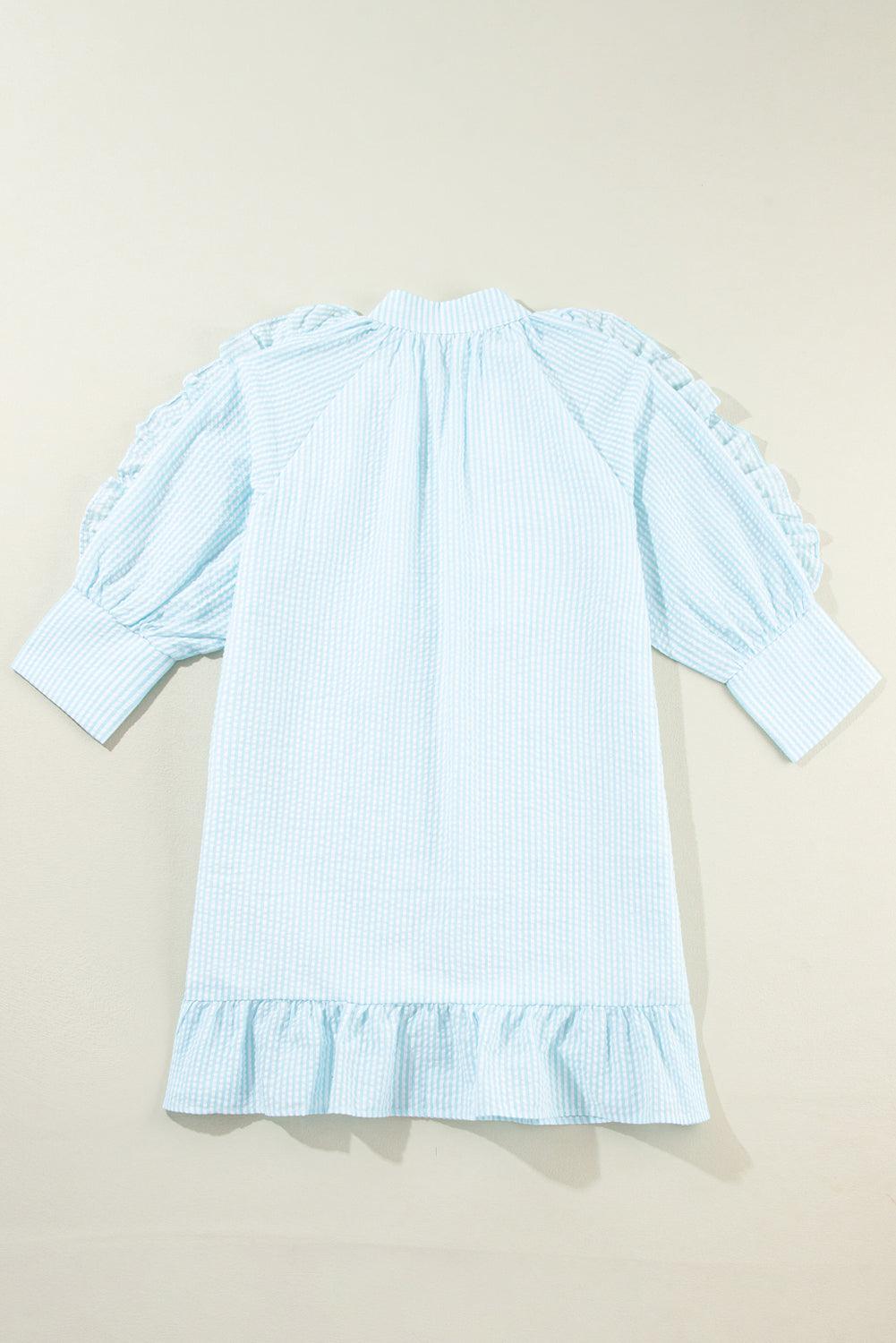 Ruffled Striped Notched Mini Dress - Clothes For Her Online Store