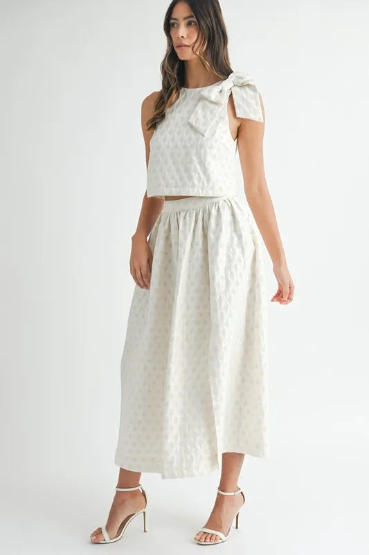MABLE Taffeta Polka Dot Shoulder Ribbon Top and Skirt Set - Clothes For Her Online Store