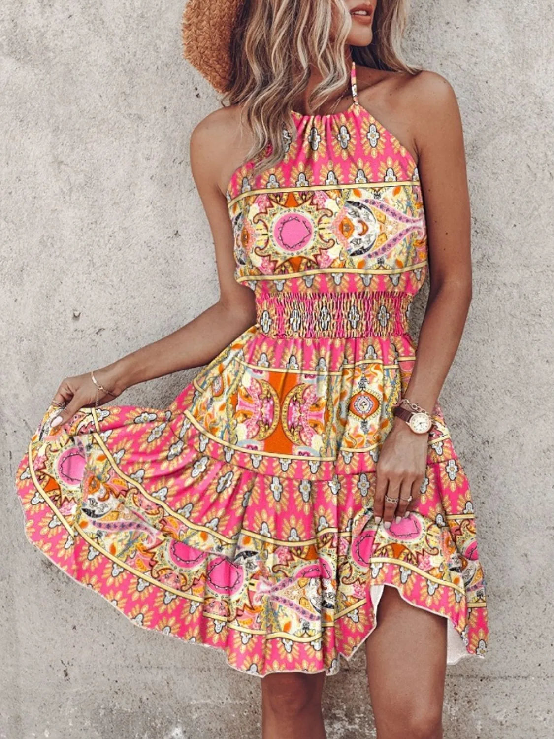 Paisley Print Halter Neck Mini Dress