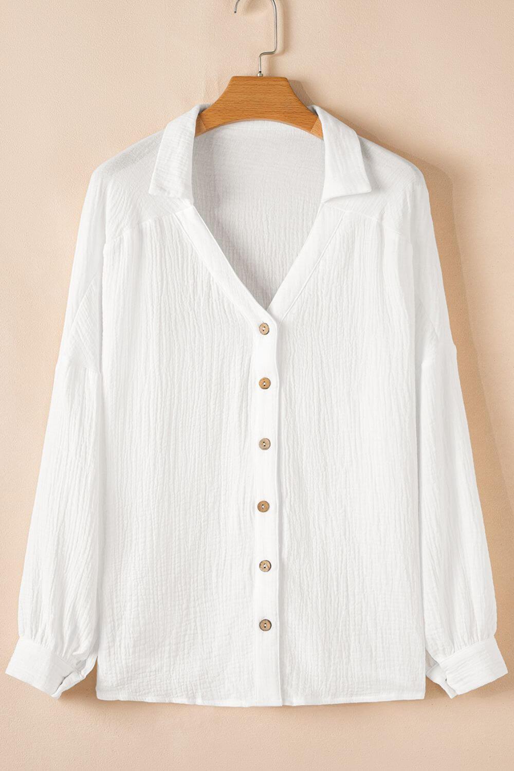 Button Down Collared Neck Long Sleeve Shirt