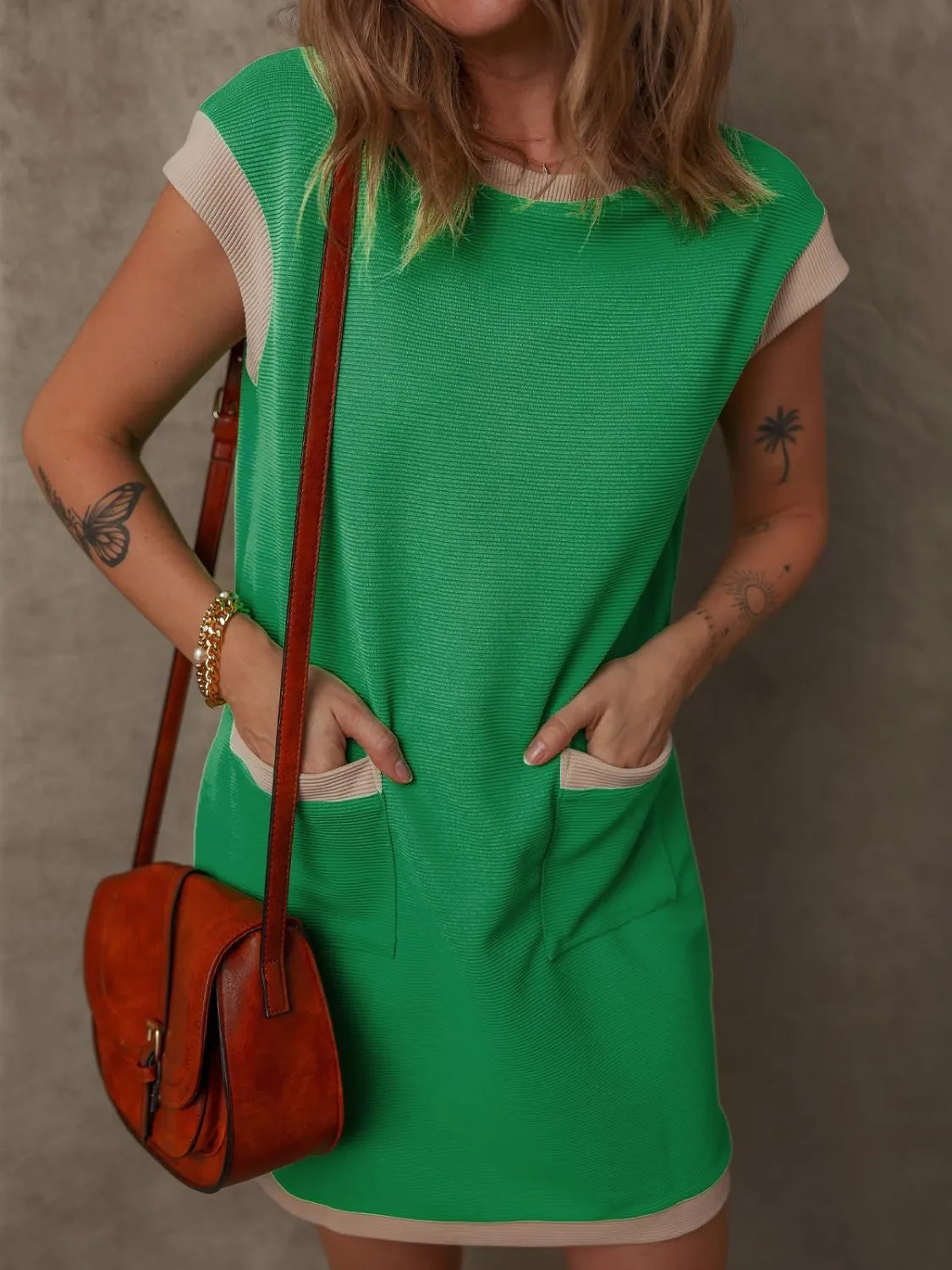 Round Neck Cap Sleeve Mini Dress - Clothes For Her Online Store