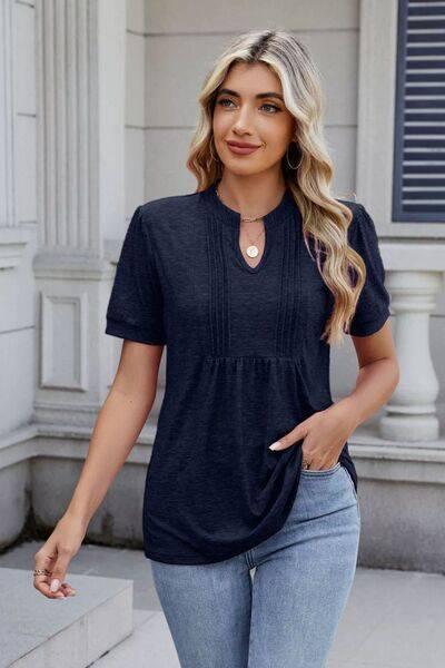 Notched Short Sleeve Top