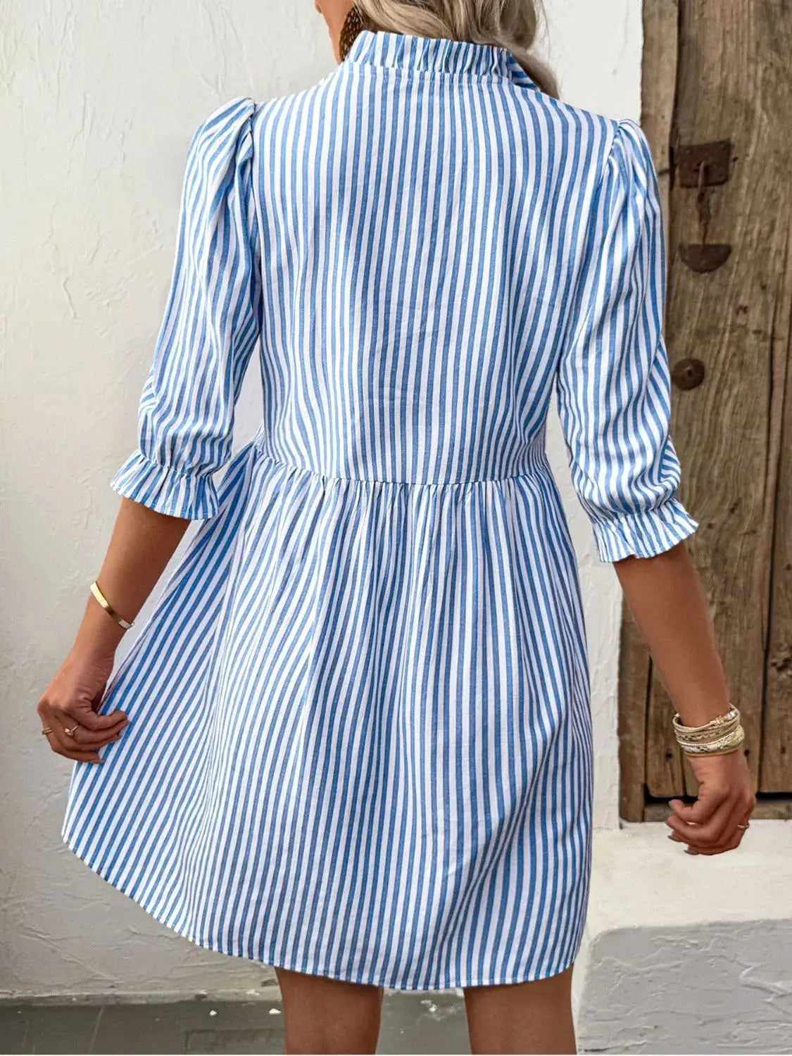 Striped Half Sleeve Mini Shirt Dress - Clothes For Her Online Store