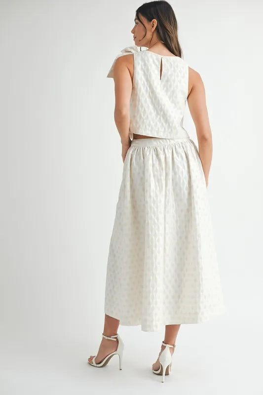 MABLE Taffeta Polka Dot Shoulder Ribbon Top and Skirt Set - Clothes For Her Online Store