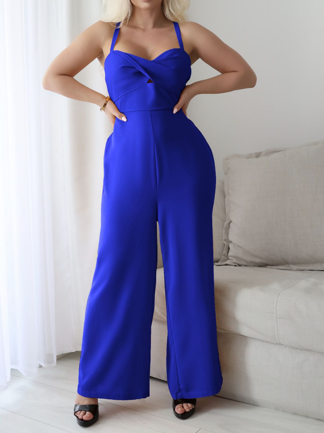 Devine Tie Back Backless Crisscross Jumpsuit