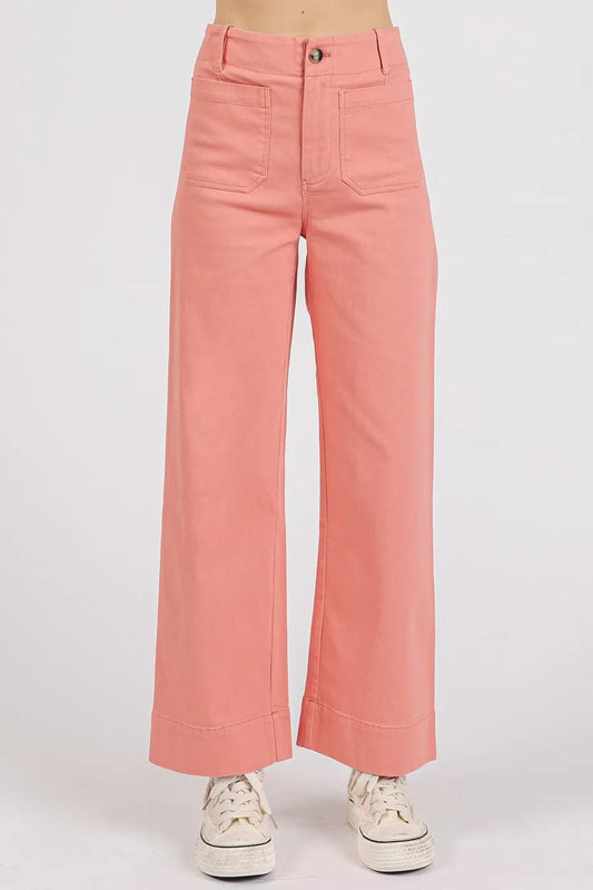 Mittoshop Twill Patch Pocket High Rise Wide Leg Pants