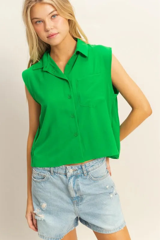 HYFVE Buttoned Front Sleeveless Collar Shirt