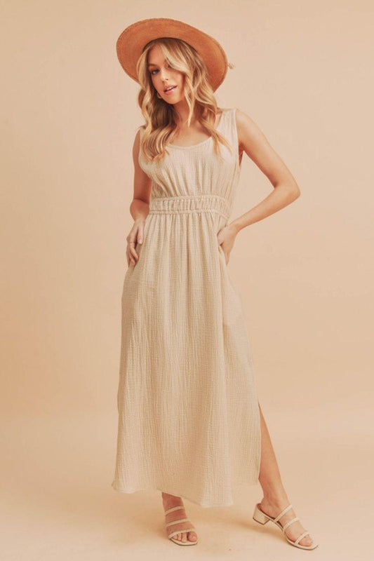 Aemi + Co Side Slit Round Neck Sleeveless Tank Dress - Clothes For Her Online Store
