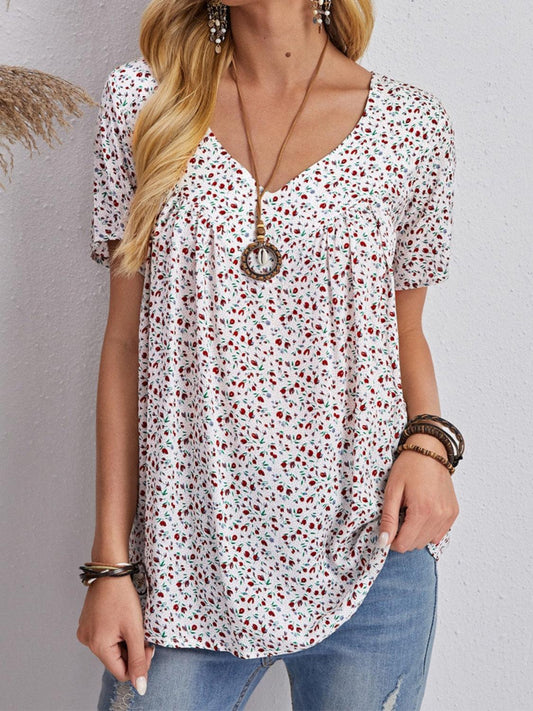 Floral V-Neck Short Sleeve T-Shirt