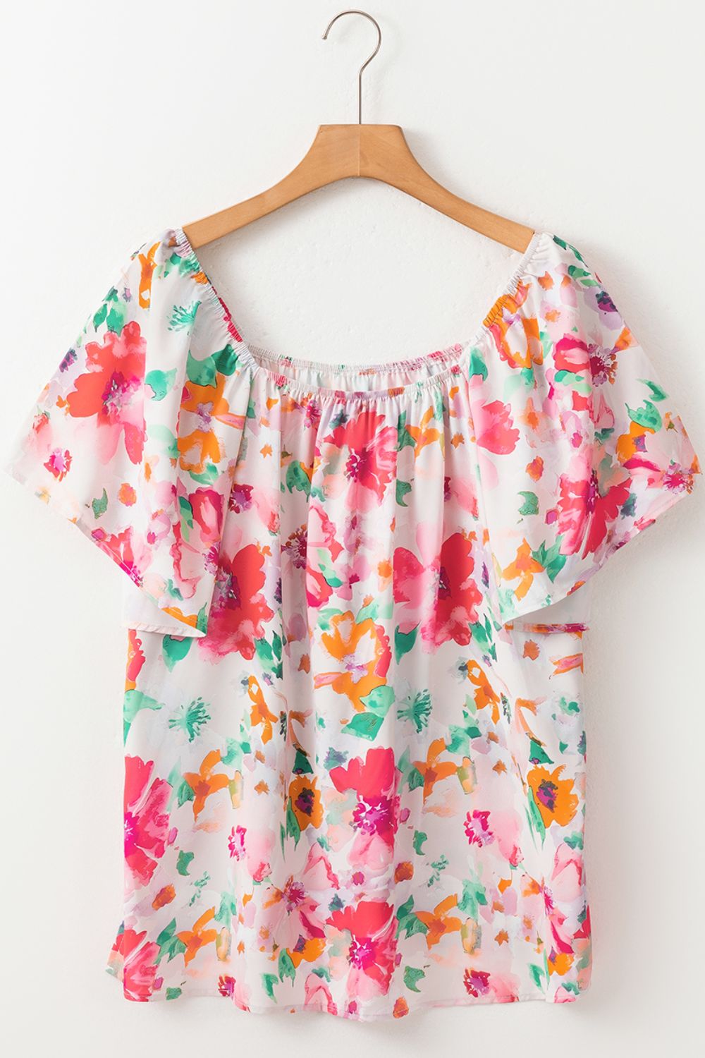 Floral Square Neck Ruffle Sleeve Blouse