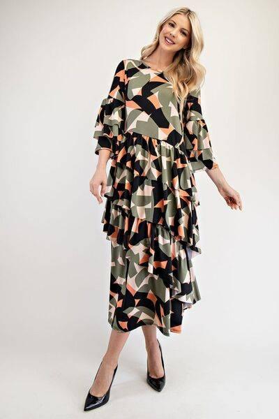 Celeste Full Size Printed Asymmetrical Ruffle Midi Dress Plus Size