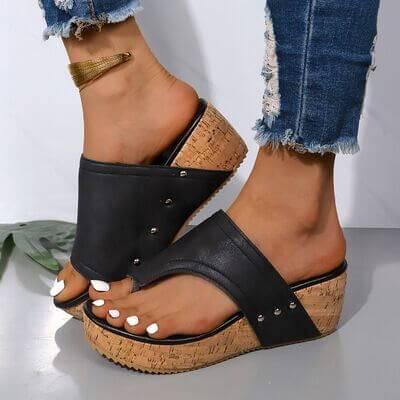 PU Leather Wedge Sandals - Clothes For Her Online Store