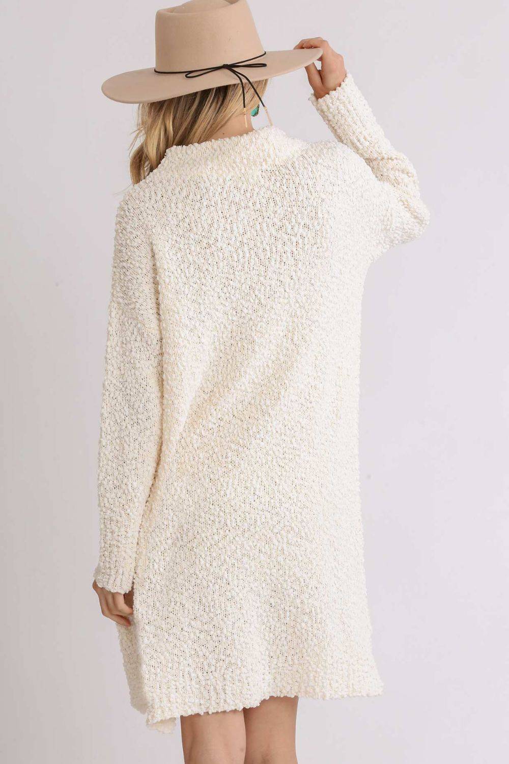Umgee Full Size High Low Long Sleeve Boucle Sweater Dress Plus Size - Clothes For Her Online Store