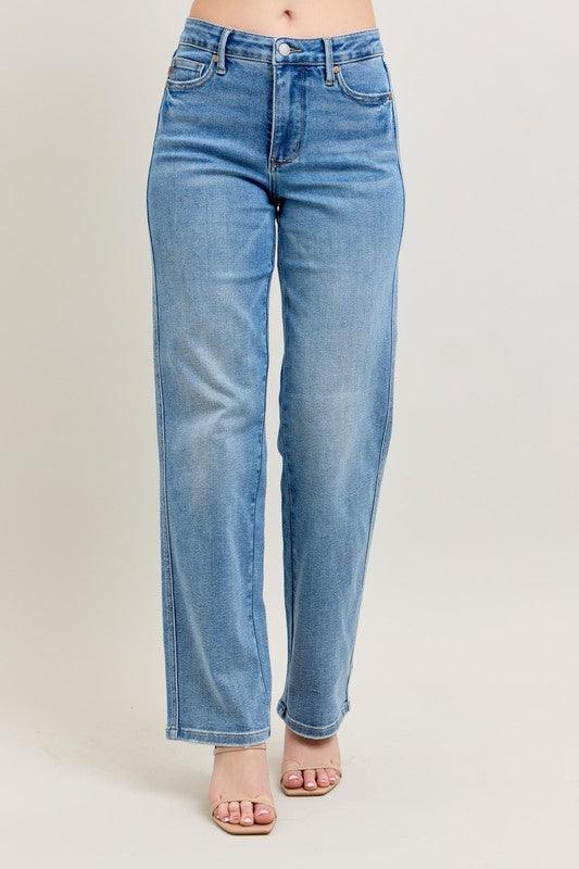 Judy Blue Full Size Tummy Control Vintage Wash Straight Jeans Plus Size - Clothes For Her Online Store