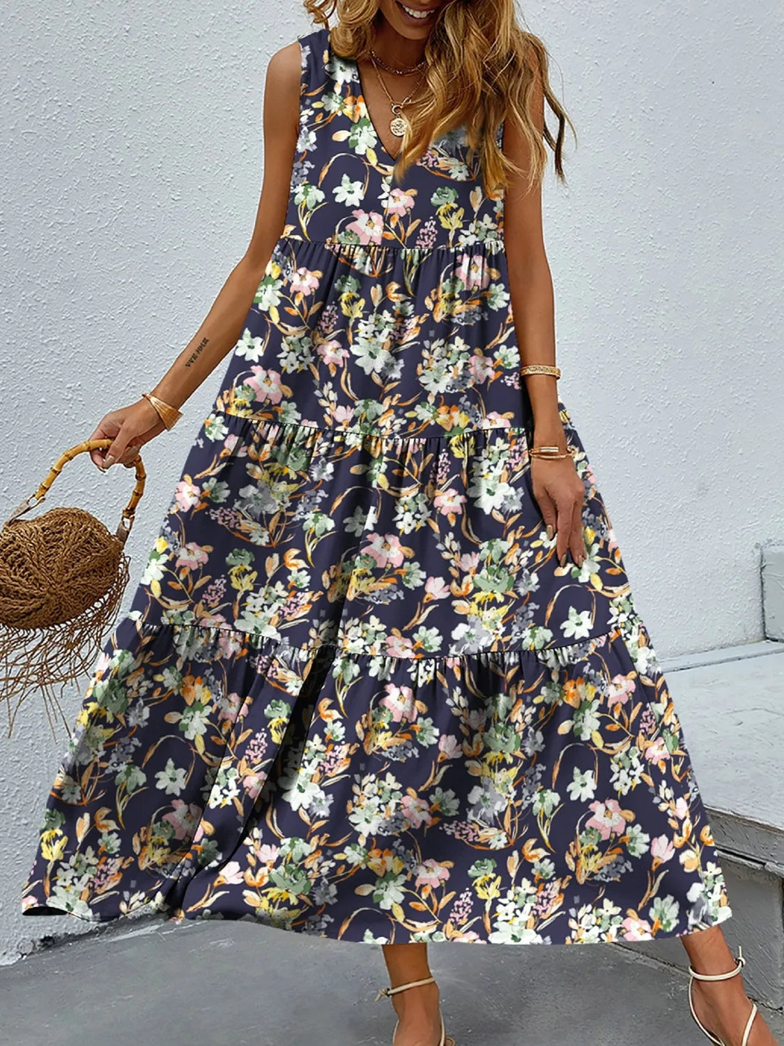Floral Tiered Maxi Tank Dress