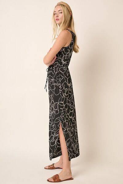 Mittoshop Side Slit Flower Print V-Neck Sleeveless Dress