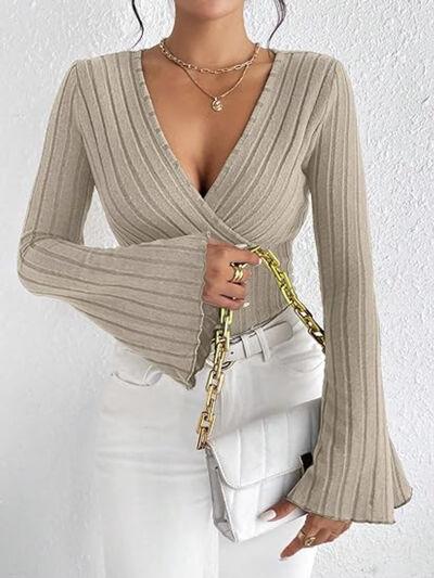 Ribbed Flare Sleeve Top