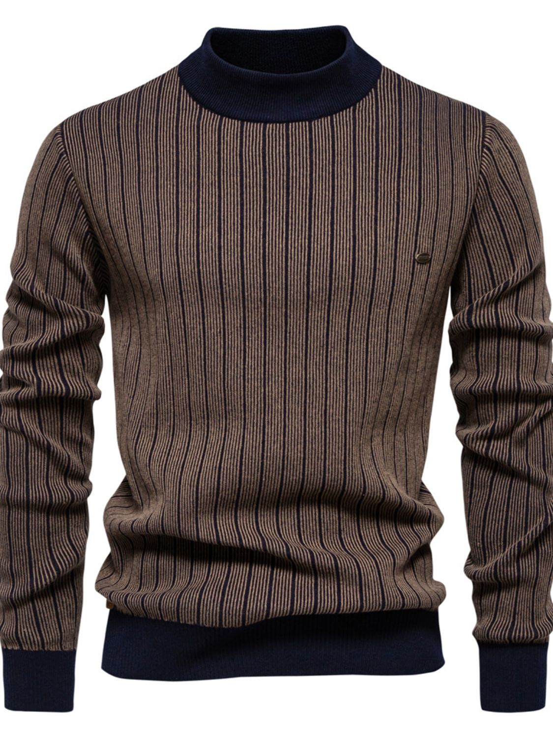 Men's Mock Neck Contrast Striped Sweater - Clothes For Her Online Store