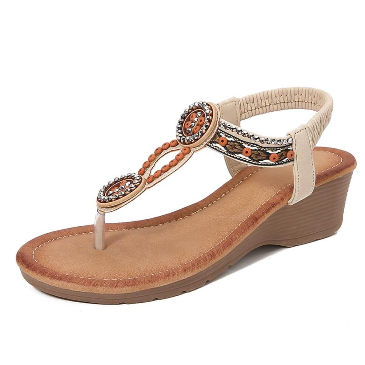 Rivet Decor Toe Post Wedge Sandals - Clothes For Her Online Store
