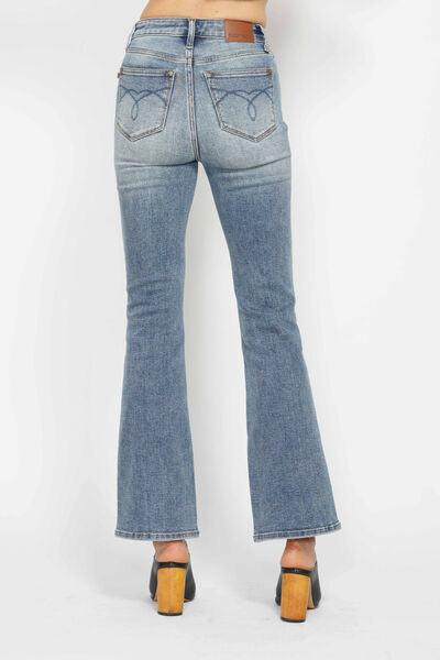Judy Blue Full Size Tummy Control Back Embroidered Pocketed Bootcut Jeans Plus Size - Clothes For Her Online Store