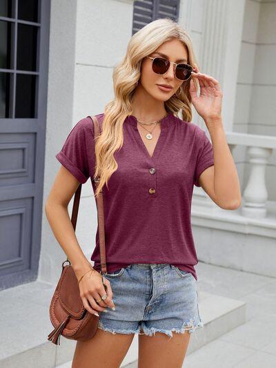 Florira Notched Short Sleeve T-Shirt