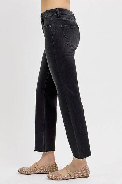 RISEN Tummy Control Mid Rise Crop Straight Jeans - Clothes For Her Online Store