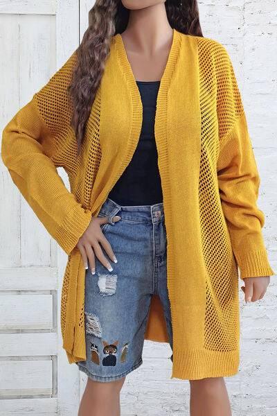 Plus Size Openwork Long Sleeve Open Front Cardigan - Clothes For Her Online Store