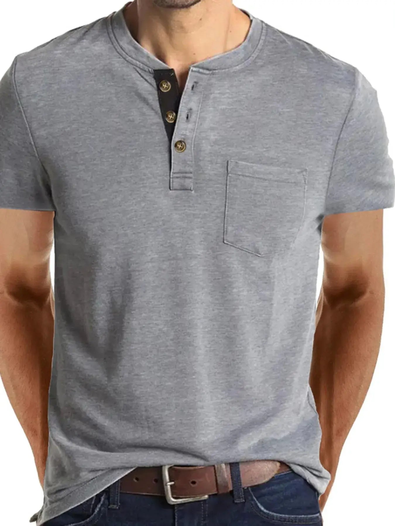 Men's Full Size Classic Henley Pocket Polo T-Shirt Plus Size