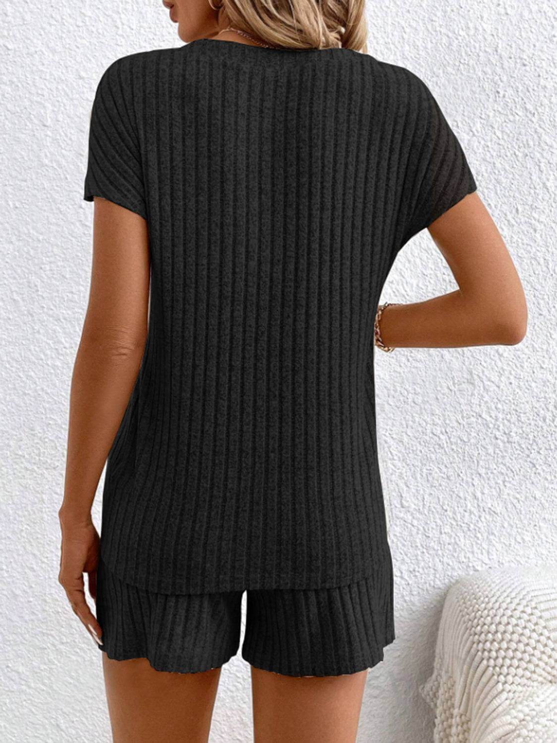 Ribbed V-Neck Top and Shorts Set - Clothes For Her Online Store