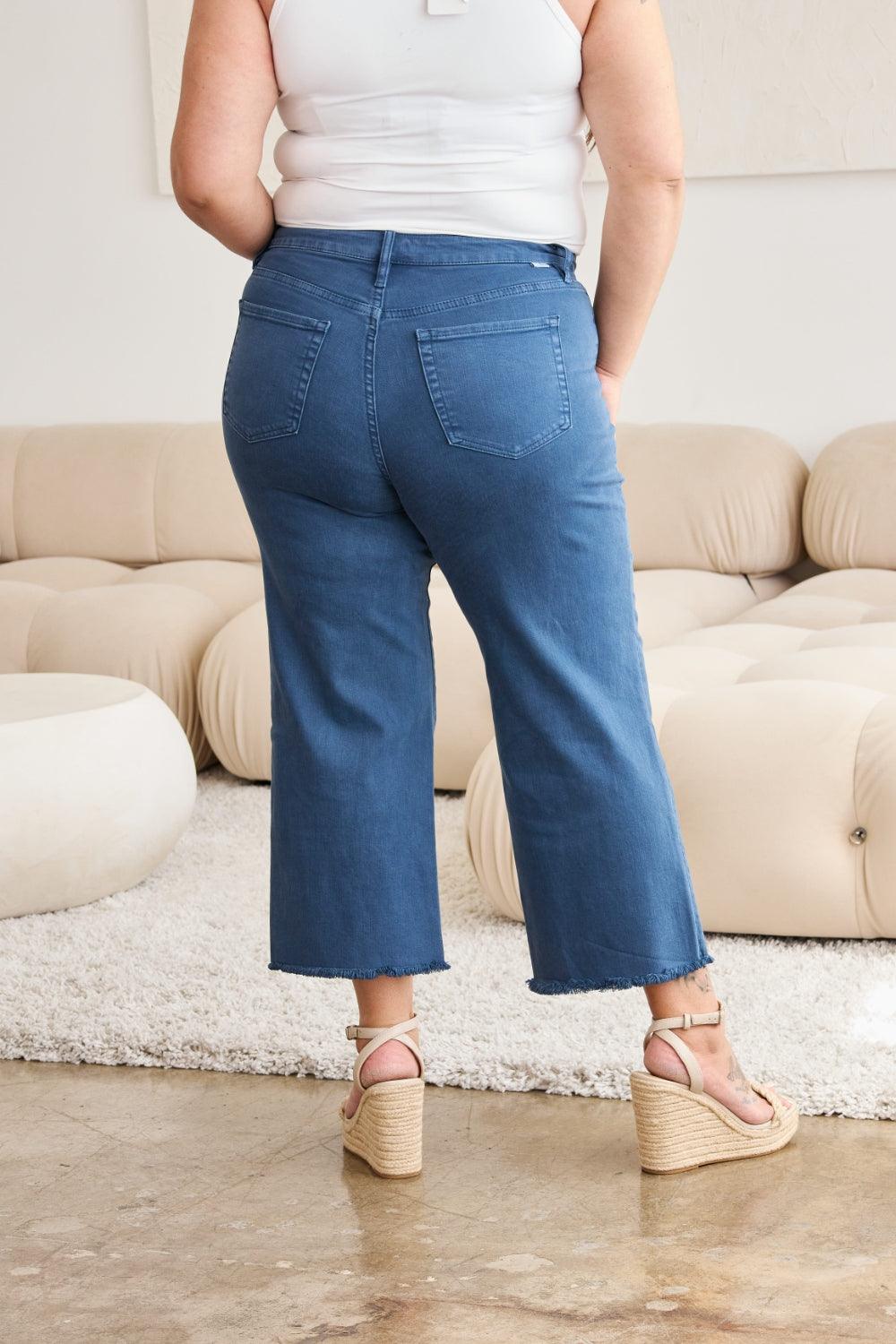 RFM Crop Chloe Full Size Tummy Control High Waist Raw Hem Jeans - Clothes For Her Online Store