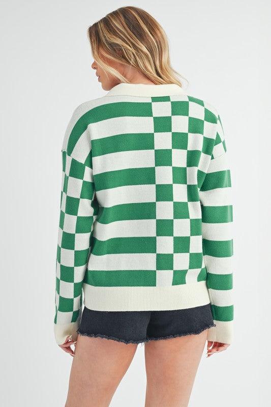 Aemi + Co Striped & Checkered Drop Shoulder Sweater