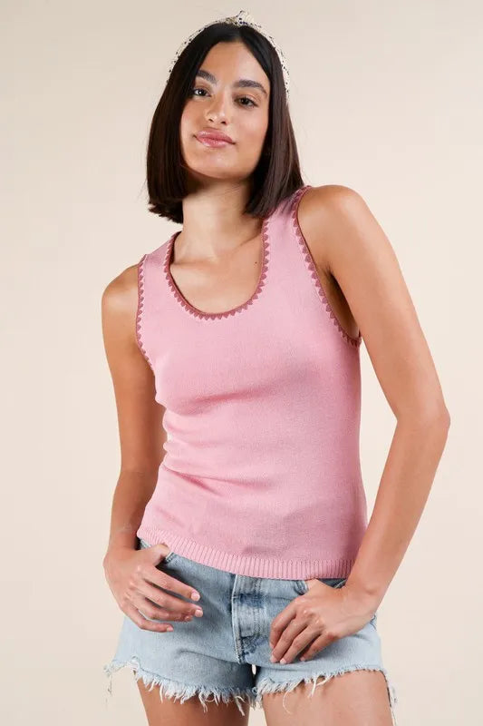 VERY J Blanket Style Sleeveless Knit Tank