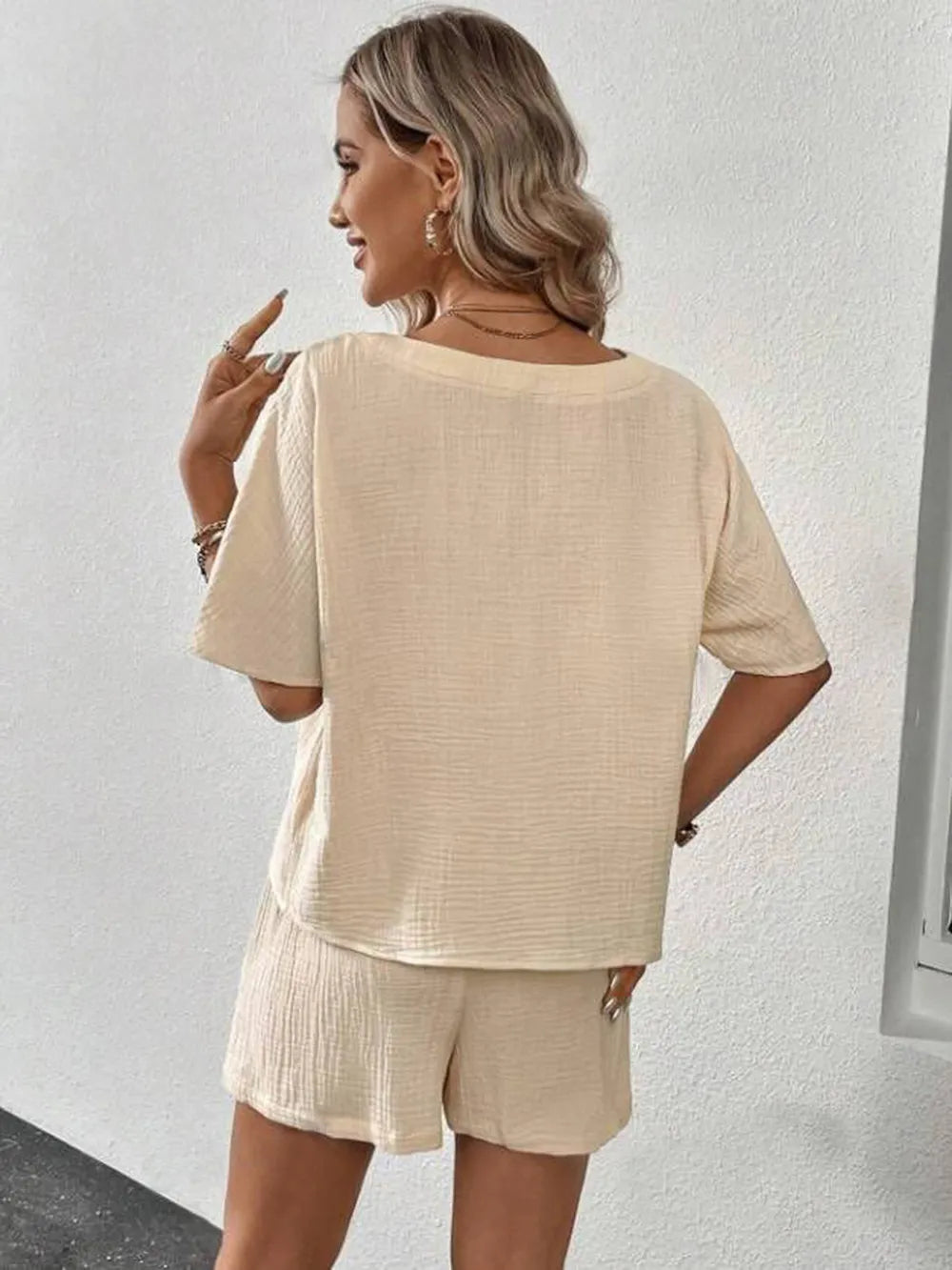 V-Neck Half Sleeve Top and Shorts Set - Clothes For Her Online Store