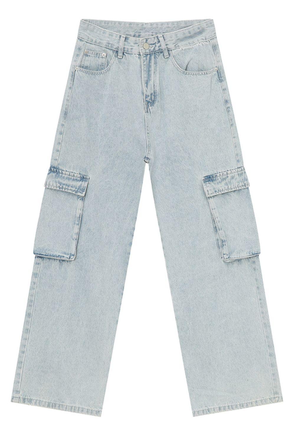 Men's Washed Straight Cargo Jeans - Clothes For Her Online Store