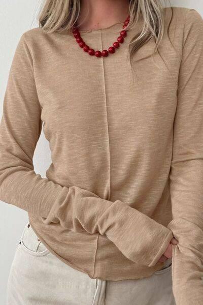 Lettuce Hem Round Neck Long Sleeve T-Shirt