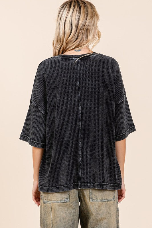Mittoshop Mineral Wash Waffle Knit Short Sleeve Top - Clothes For Her Online Store
