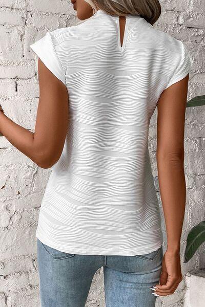 Textured Mock Neck Cap Sleeve Top