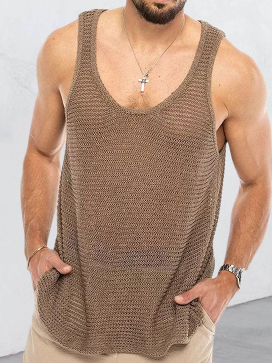 Men's Plus Size Round Neck Wide Strap Tank - Clothes For Her Online Store