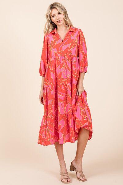 Mittoshop Tiered Printed Collared Neck Midi Dress - Clothes For Her Online Store