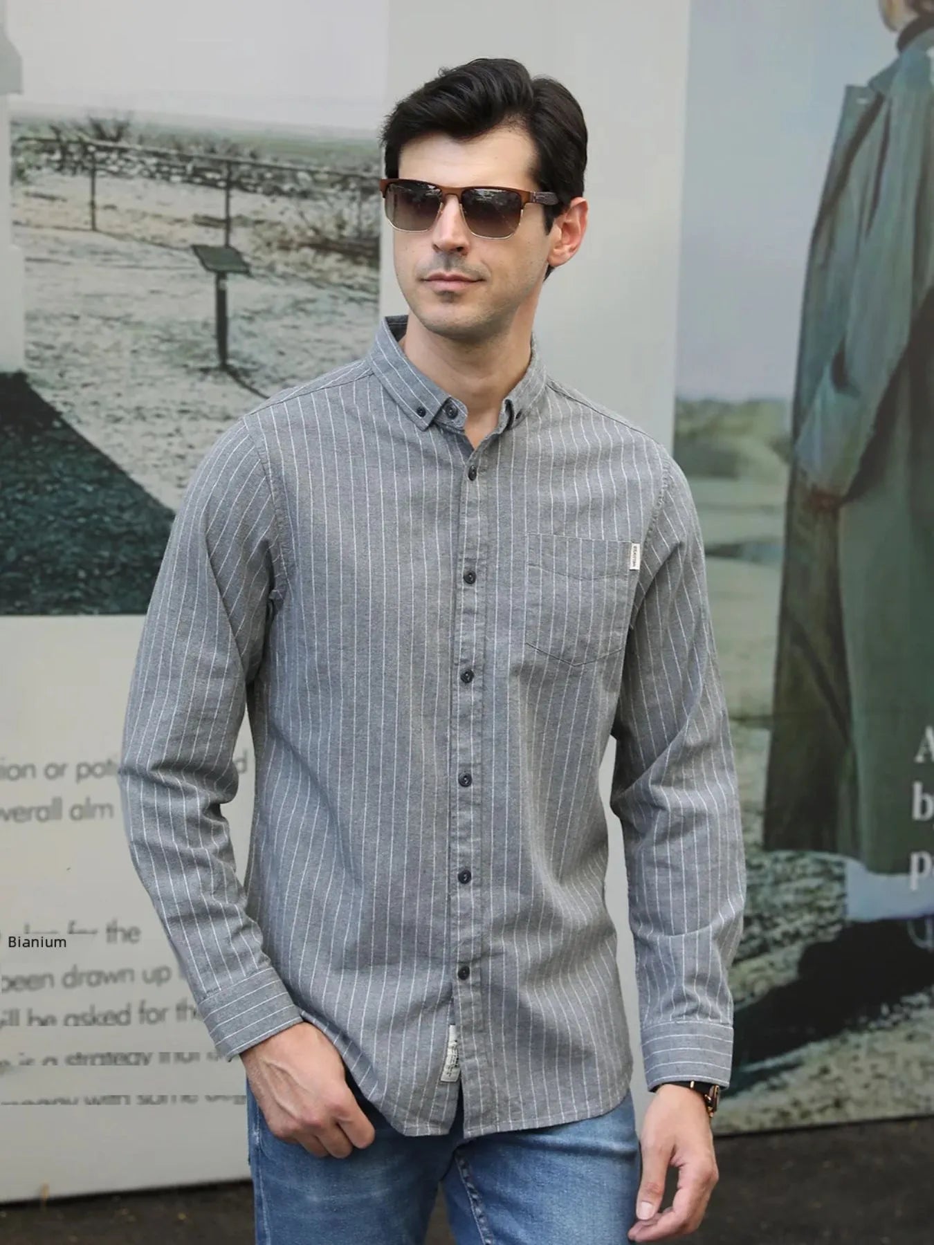Men's Plus Size Pinstripe Button-Down Shirt