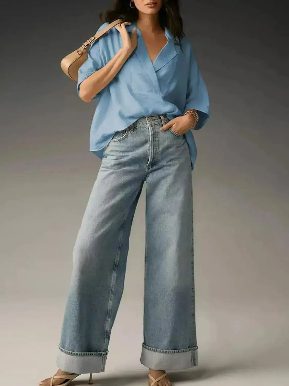 Collared Neck Half Sleeve Blouse - Clothes For Her Online Store