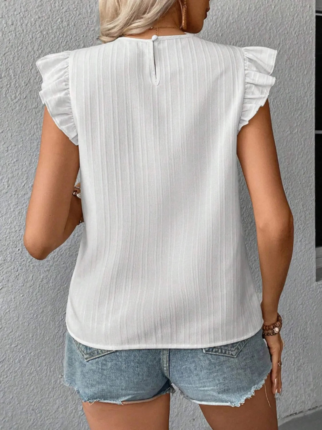 Ruffled Round Neck Cap Sleeve Blouse