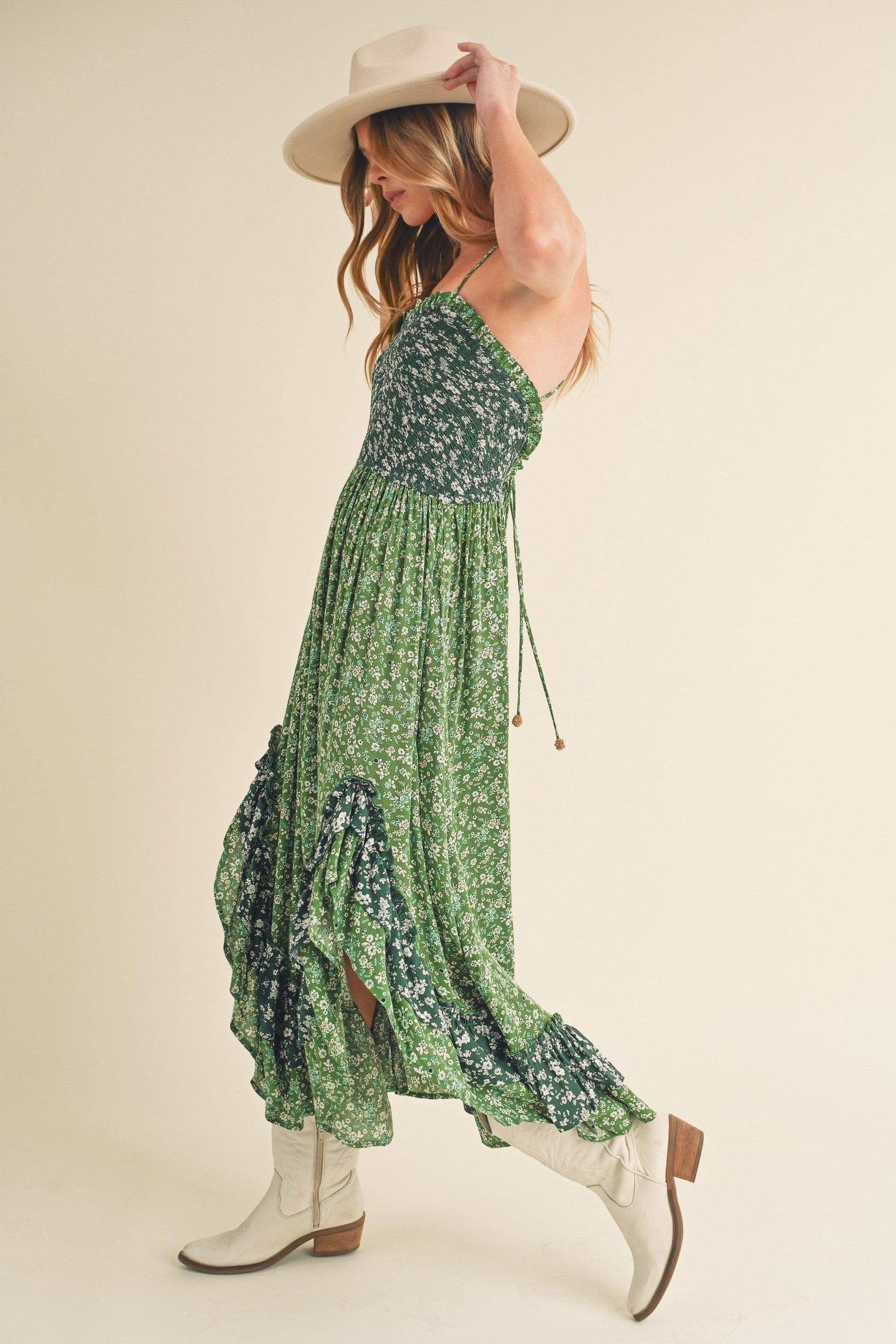 Aemi + Co Ditsy Floral Ruffled Hem Maxi Cami Dress