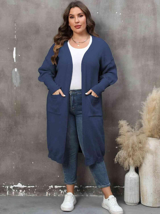 Plus Size Long Sleeve Pocketed Cardigan - Clothes For Her Online Store
