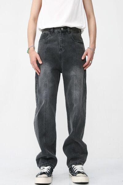 Men's Washed Splicing Straight Leg Jeans