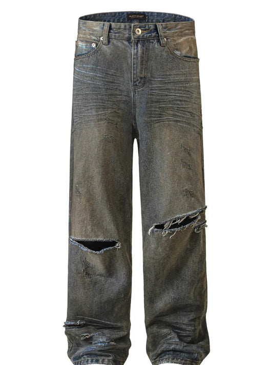 Men's Vintage Distressed Wide Leg Jeans