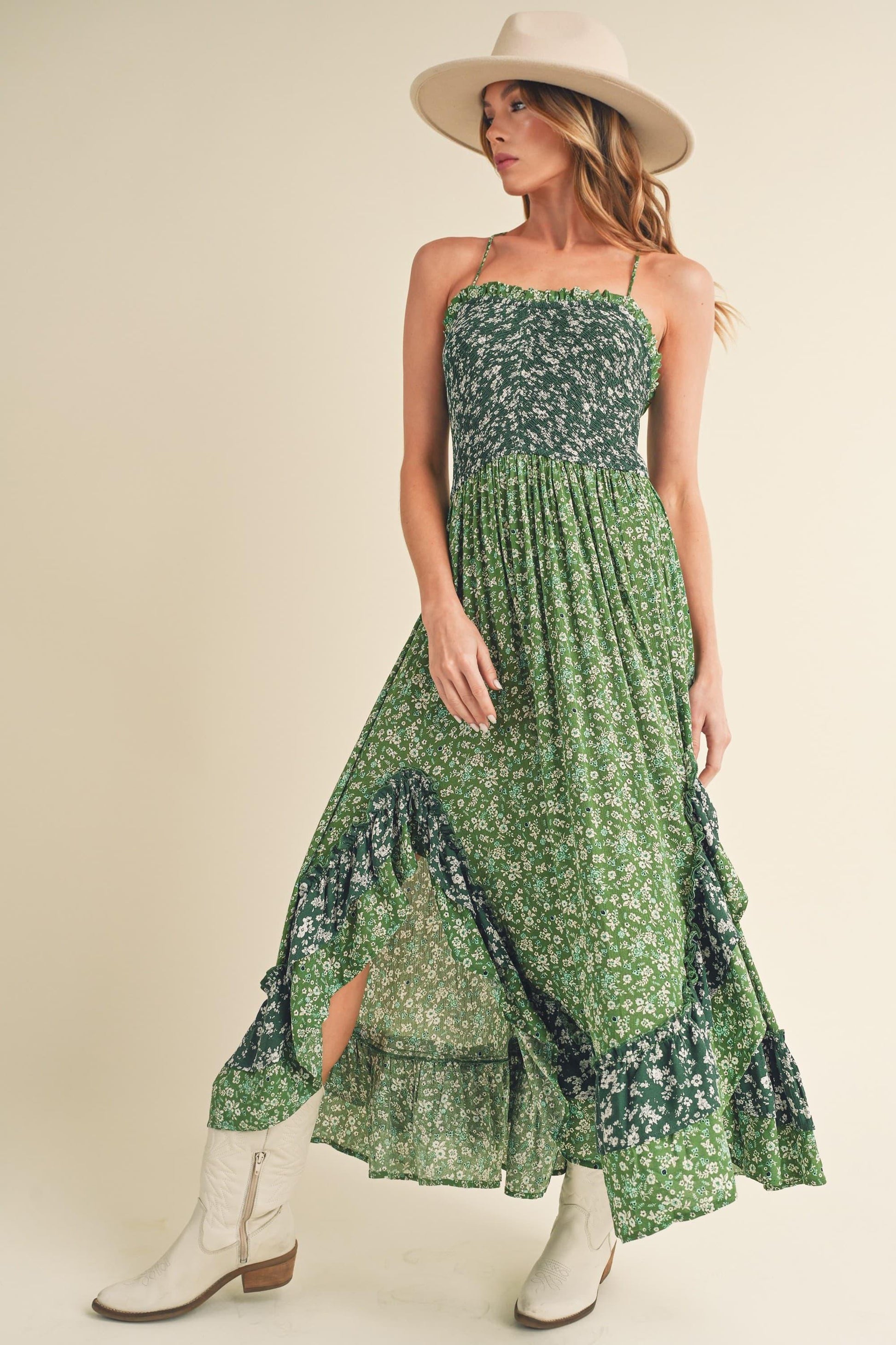 Aemi + Co Ditsy Floral Ruffled Hem Maxi Cami Dress